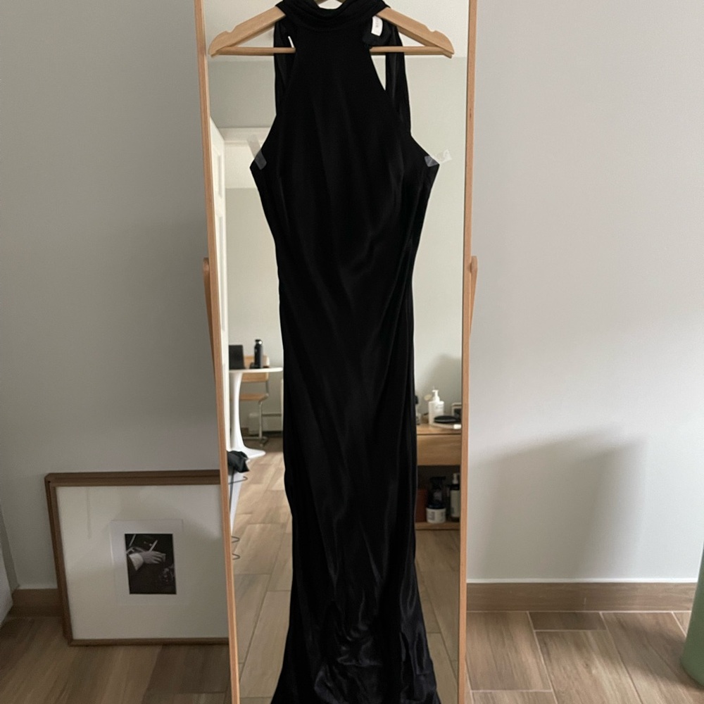 Meshki Claire Satin Drape Back Maxi Dress SIZE S